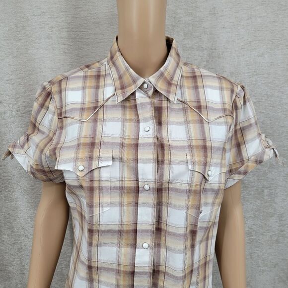 Roper Y2K Plaid Pearl Snap Western Shirt Button Up Women's Top Short Sleeves - Picture 2 of 10